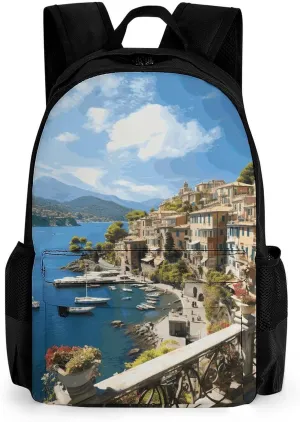 Backpack for Men Women Laptop Backpack Mediterranean View Casual Daypack Laptop Bag for Travel