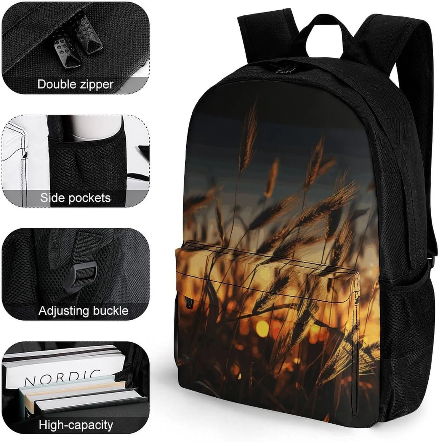 Backpack for Men Women Laptop Backpack Night Brown Wheat Casual Daypack Laptop Bag for Travel