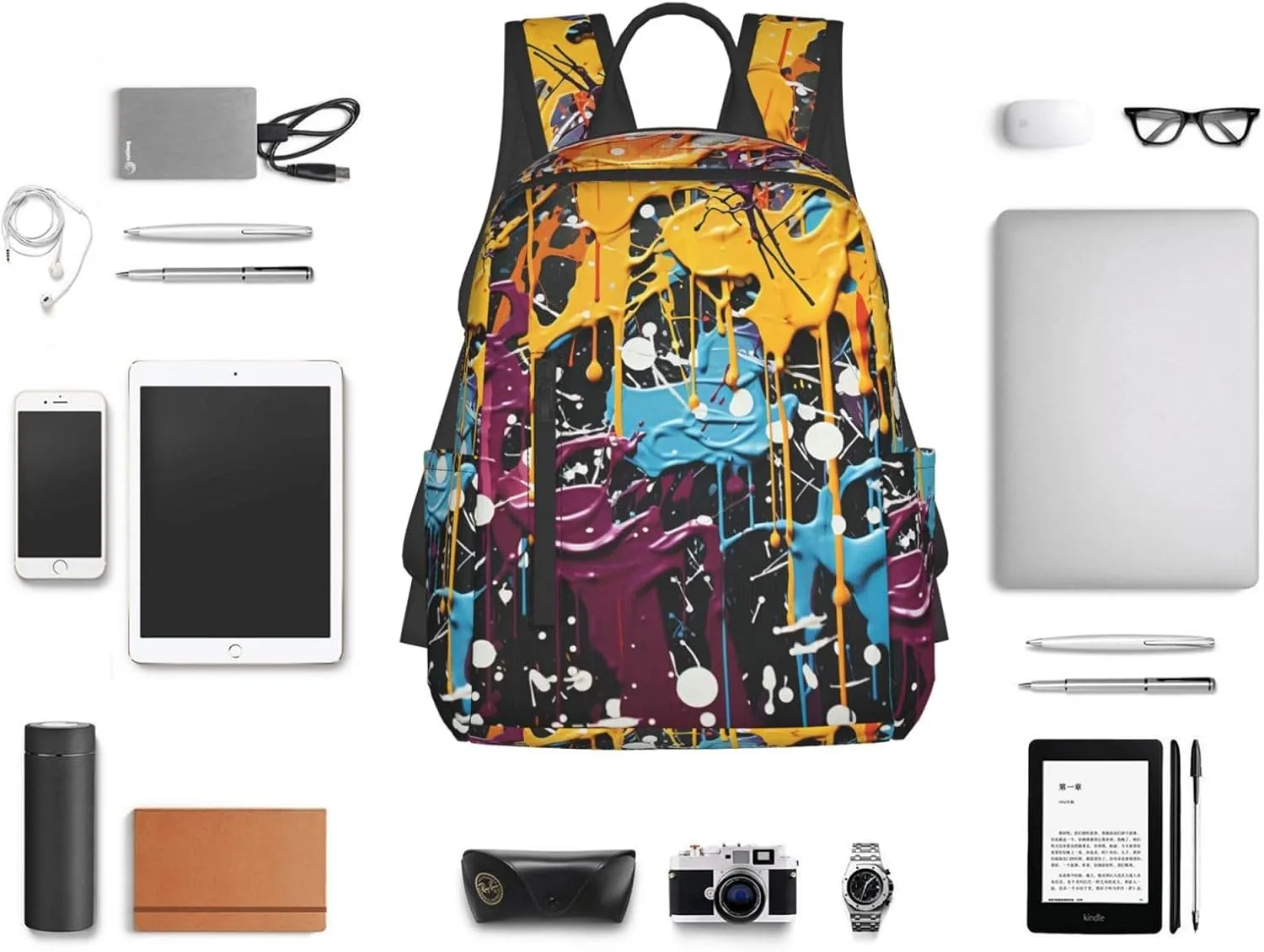 Backpack for Men Women Laptop Backpack Sunset at dusk Daypack Laptop Bag for Travel, Splatter Graffiti, One Size