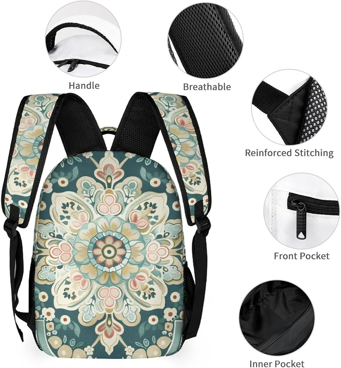 Backpack for Men Women Laptop Backpack Symmetrical Floral Pattern Casual Daypack Laptop Bag for Travel