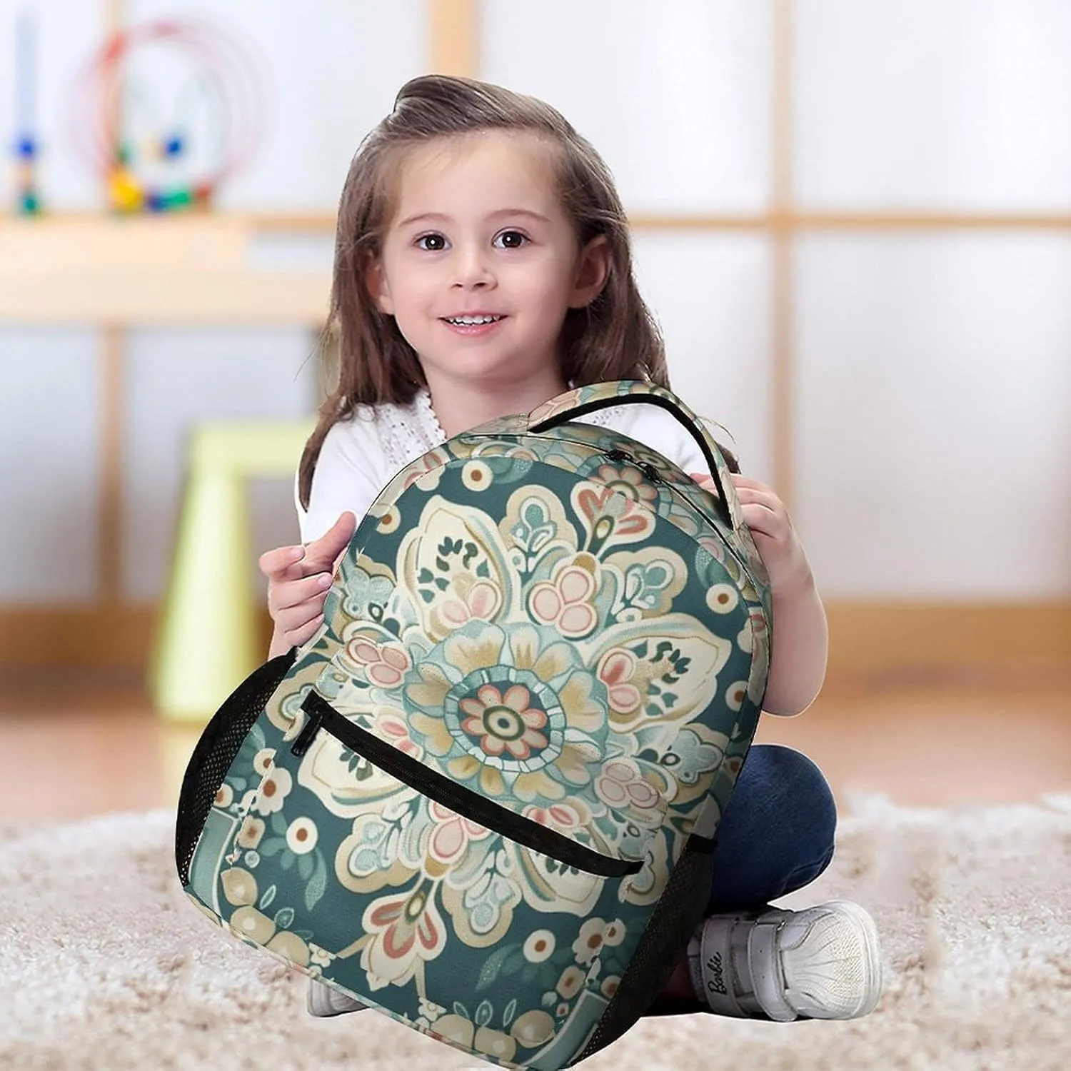 Backpack for Men Women Laptop Backpack Symmetrical Floral Pattern Casual Daypack Laptop Bag for Travel