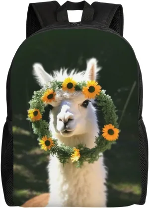 Backpack Travel Casual Daypack for Men Women Alpaca wearing a garland Laptop Backpack Lightweight Double Shoulder Bag for Work Hiking