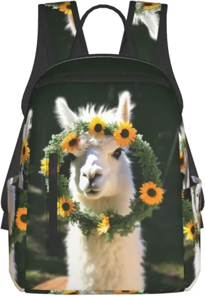 Backpack Travel Casual Daypack for Men Women Alpaca wearing a garland Laptop Backpack Lightweight Double Shoulder Bag for Work Hiking