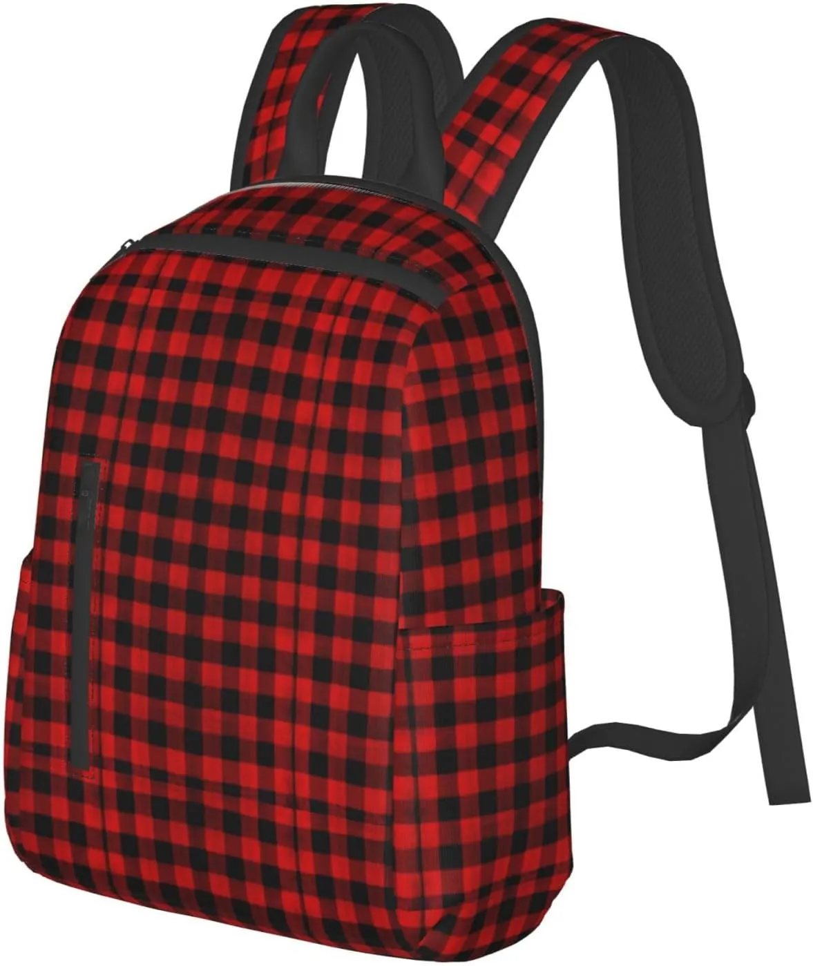 Backpack, travel, work bookbag for Red Black Buffalo Check Plaid Pattern casual daypacks with water bottle pocket