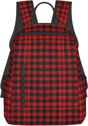 Backpack, travel, work bookbag for Red Black Buffalo Check Plaid Pattern casual daypacks with water bottle pocket