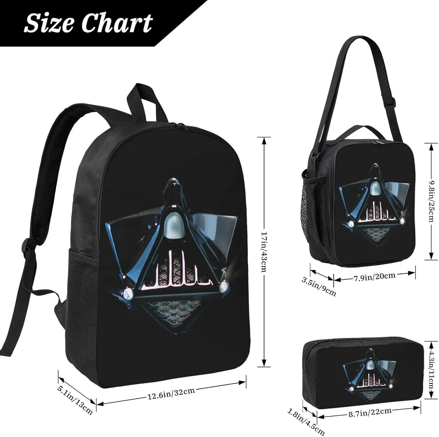 Backpacks Pen Bag Lunch Bag Set Darth Masks Vader Casual Elementary Daypacks Lightweight Elementary Laptop Backpack Camping Travel Bookbag