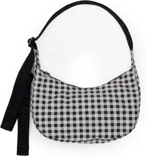 BAGGU Small Nylon Crescent Bag - Black & White Gingham