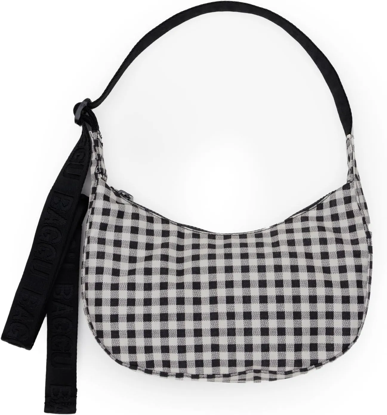 BAGGU Small Nylon Crescent Bag - Black & White Gingham
