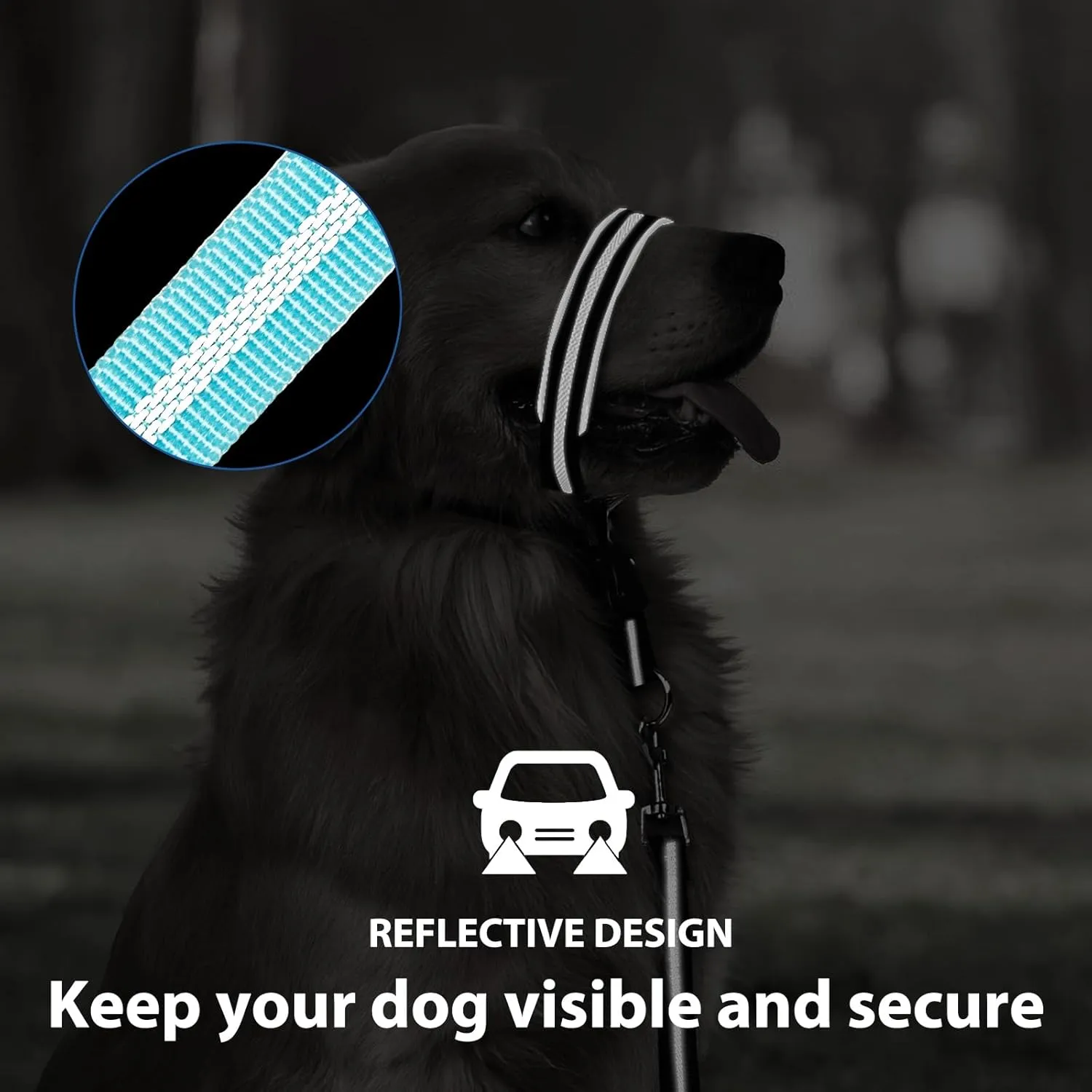 BARKLESS Dog Head Collar, Reflective Head Halter for Small Medium Large Dogs with Soft Padding, No Pull Mouth Harness with Training Leash, Adjustable Muzzle Leash for Gentle Walking