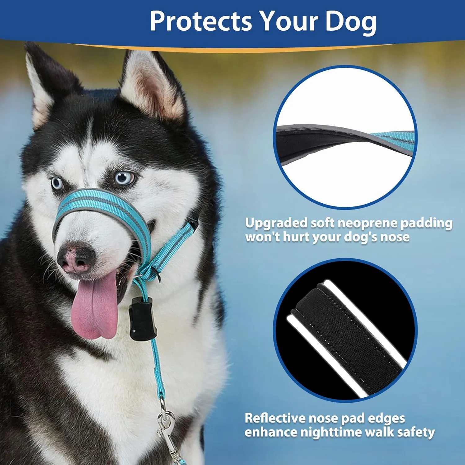 BARKLESS Dog Head Collar, Reflective Head Halter for Small Medium Large Dogs with Soft Padding, No Pull Mouth Harness with Training Leash, Adjustable Muzzle Leash for Gentle Walking