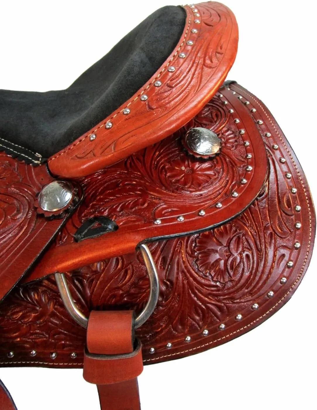 Barrel Brown Western Horse Trail Saddle Set Tooled Leather Horse Saddle with Headstall, Breast Collar Rodeo Cowboy Pleasure Riding Cowhide Comfortable Ride –