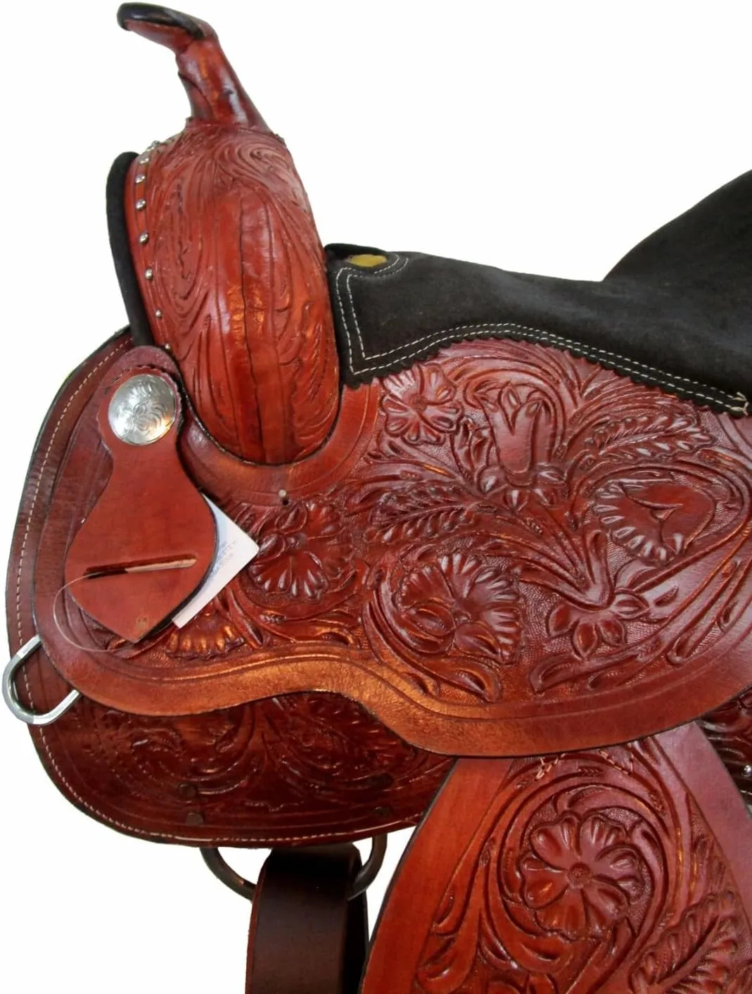 Barrel Brown Western Horse Trail Saddle Set Tooled Leather Horse Saddle with Headstall, Breast Collar Rodeo Cowboy Pleasure Riding Cowhide Comfortable Ride –