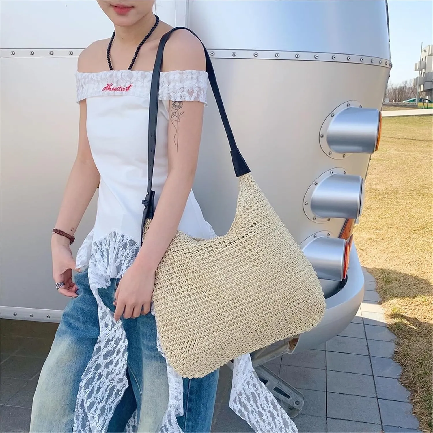 beach bag Grass Woven Shoulder Bag With Casual And Simple Crossbody Large Capacity Underarm Handbag straw