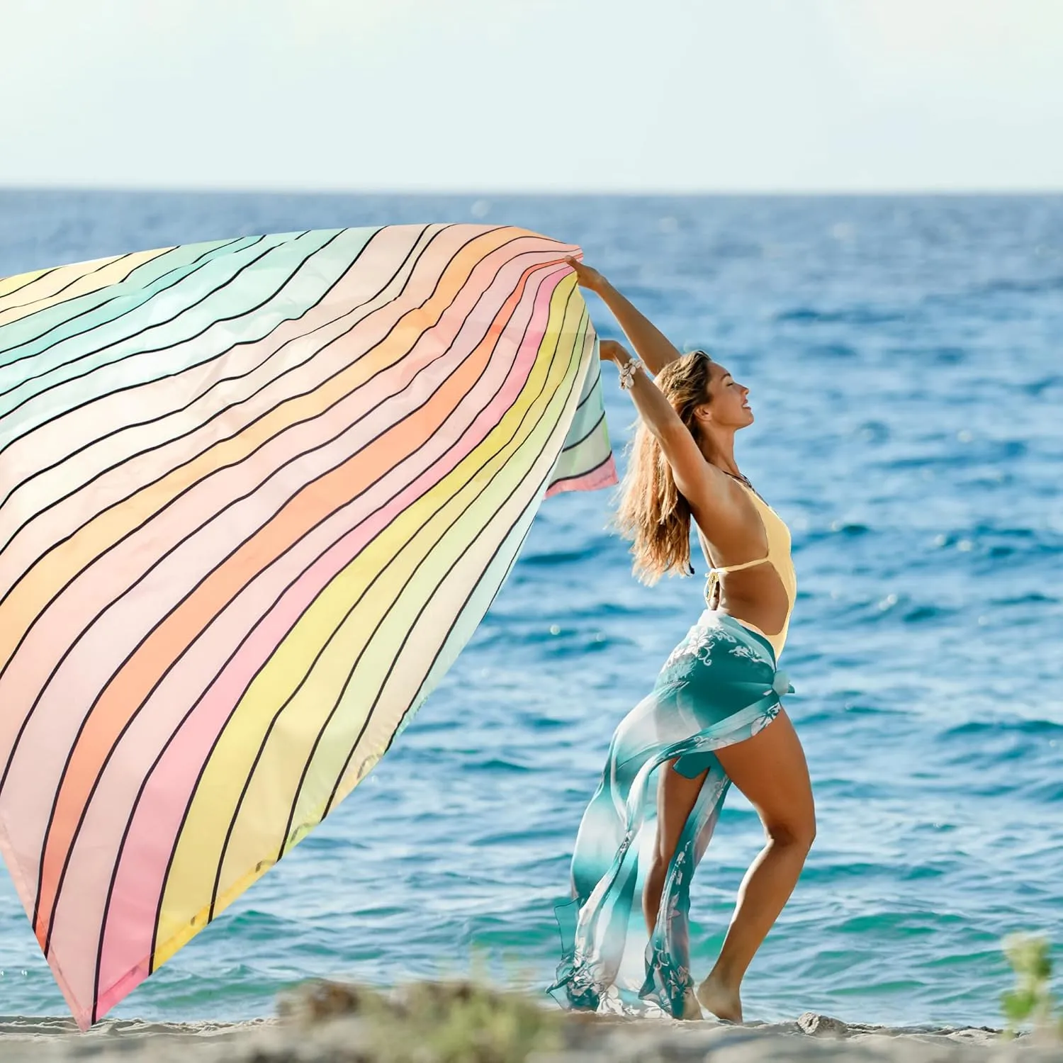Beach Blanket, 78''×86'' Large Waterproof Sandproof Beach Mat for 2-4 Adults, Lightweight Compact Sand Free Outdoor Picnic Blanket with 4 Stakes & 4 Corner Pockets