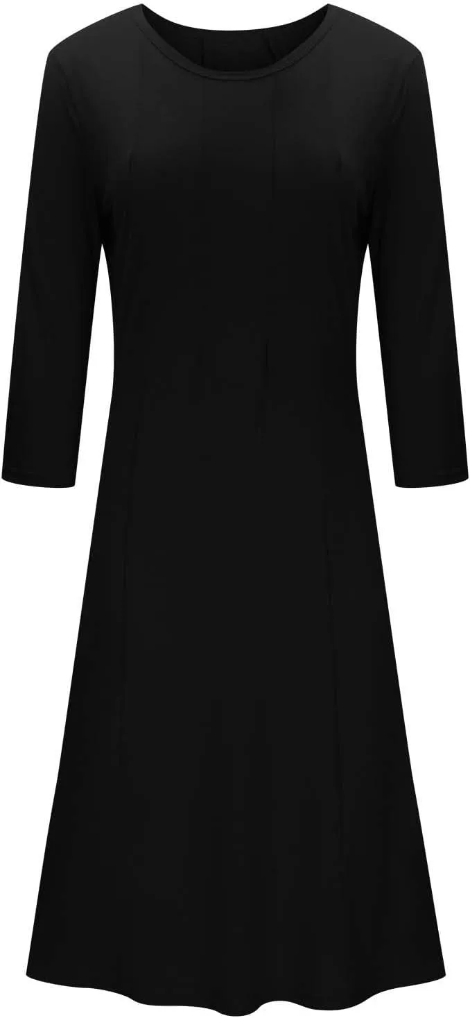 Beach Dresses for Women Long Sleeve Plain Crewneck Ruffle Maxi Dress Causal Fashion Fall Work Comfortable Sundress