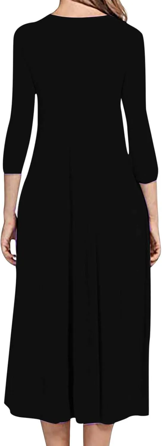 Beach Dresses for Women Long Sleeve Plain Crewneck Ruffle Maxi Dress Causal Fashion Fall Work Comfortable Sundress