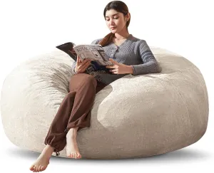 Bean Bag Chair 6Ft, Memory Foam Filled, Large Beanbag Chairs for Adults and Teens, Soft Sofa with Removable Flannel Cover, Round Couch for Living Room Bedroom College Dorm (Apricot, 6FT-67×67"×24")