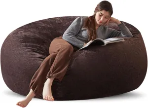 Bean Bag Chair 6Ft, Memory Foam Filled, Large Beanbag Chairs for Adults and Teens, Soft Sofa with Removable Flannel Cover, Round Couch for Living Room Bedroom College Dorm (Brown, 6FT-67×67"×24")