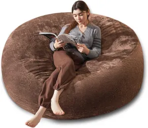 Bean Bag Chair 6Ft, Memory Foam Filled, Large Beanbag Chairs for Adults and Teens, Soft Sofa with Removable Flannel Cover, Round Couch for Living Room Bedroom College Dorm (Coffee, 6FT-67×67"×24")