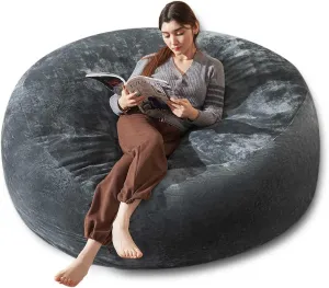 Bean Bag Chair 6Ft, Memory Foam Filled, Large Beanbag Chairs for Adults and Teens, Soft Sofa with Removable Flannel Cover, Round Couch for Living Room Bedroom College Dorm (Dark Gray, 6FT-67×67"×24")