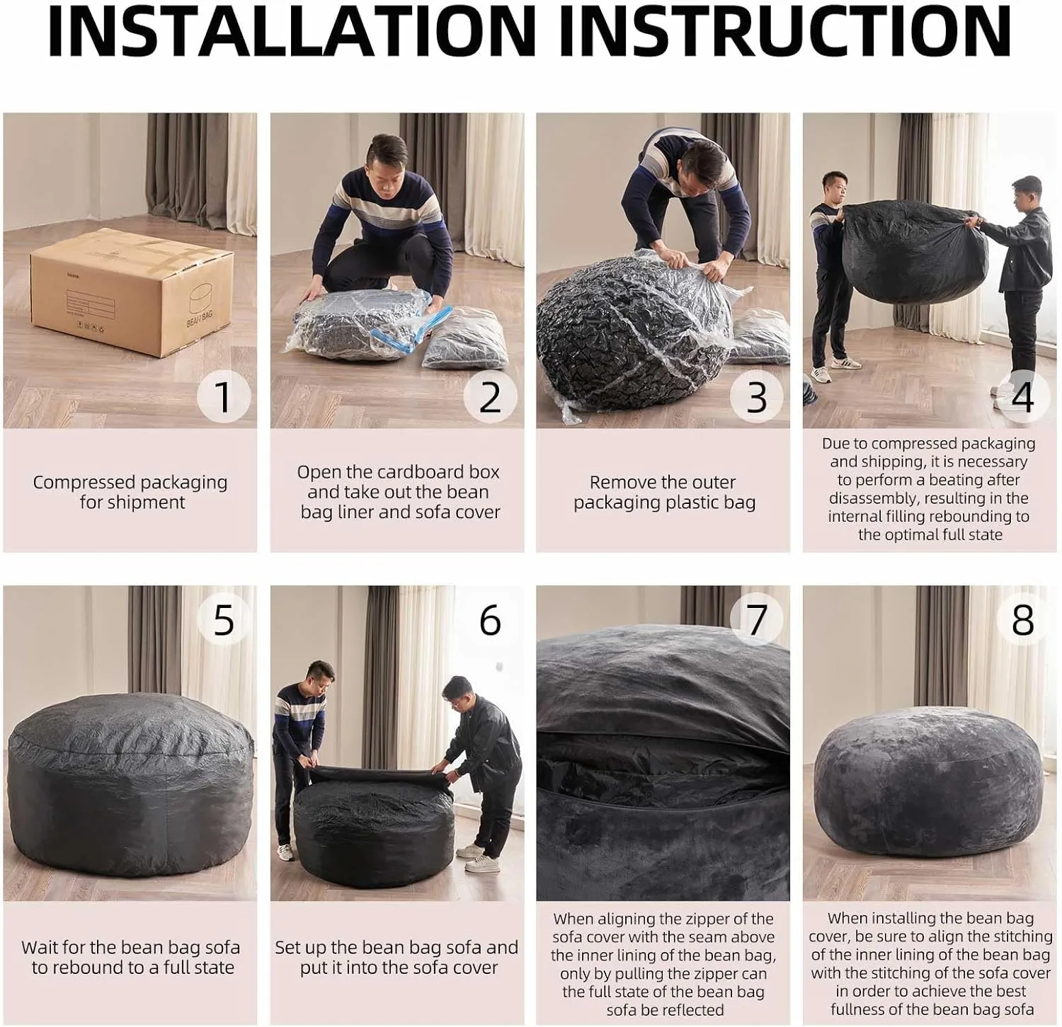 Bean Bag Chair 6Ft, Memory Foam Filled, Large Beanbag Chairs for Adults and Teens, Soft Sofa with Removable Flannel Cover, Round Couch for Living Room Bedroom College Dorm (Dark Gray, 6FT-67×67"×24")