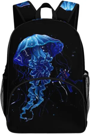 Beautiful Jelly Fish with Scuba Diver Backpack Print Laptop Bag Shoulder Bags Travel Casual Daypacks For Women Men