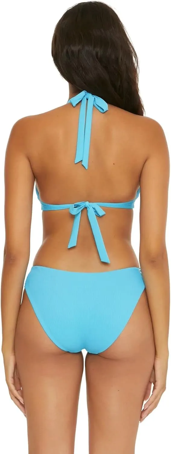 BECCA Women's Modern Edge Halter Bikini Top, Adjustable, Tie Back, Swimwear Separates
