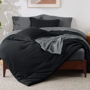 Bedsure Full Comforter Set Black, 8 Pieces Prewashed Full Size Bed in a Bag with Soft Fleece Bed Blanket, Down Alternative Bedding Set for All Seasons, Sheets, Pillowcases & Shams