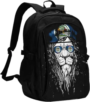 Belize Lion Flagl Travel Backpacks Casual Backpack Large Capacity Laptop Rucksack Luggage Daypacks with USB Charging Port Multi-Pockets Bags for Hiking