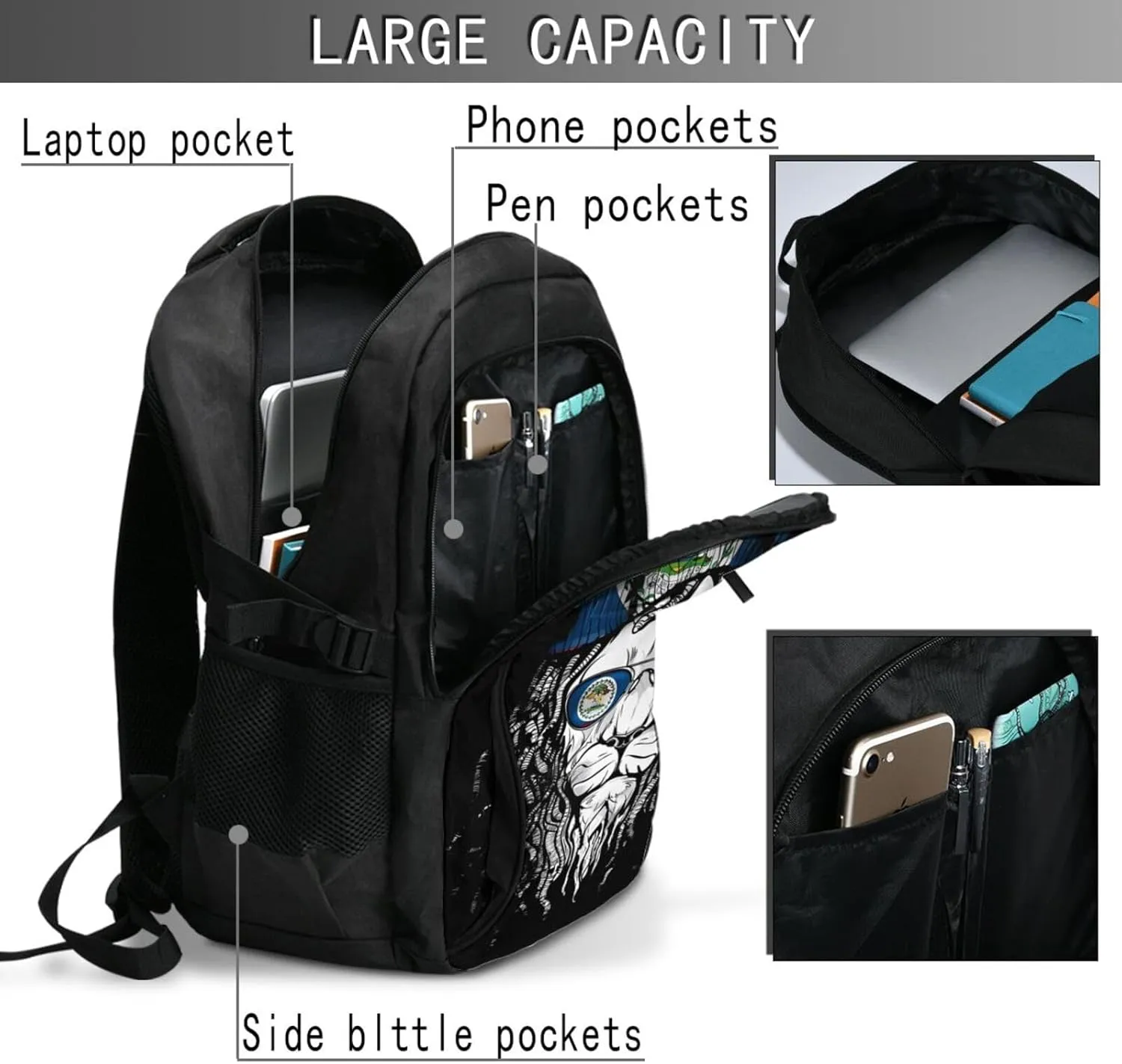Belize Lion Flagl Travel Backpacks Casual Backpack Large Capacity Laptop Rucksack Luggage Daypacks with USB Charging Port Multi-Pockets Bags for Hiking