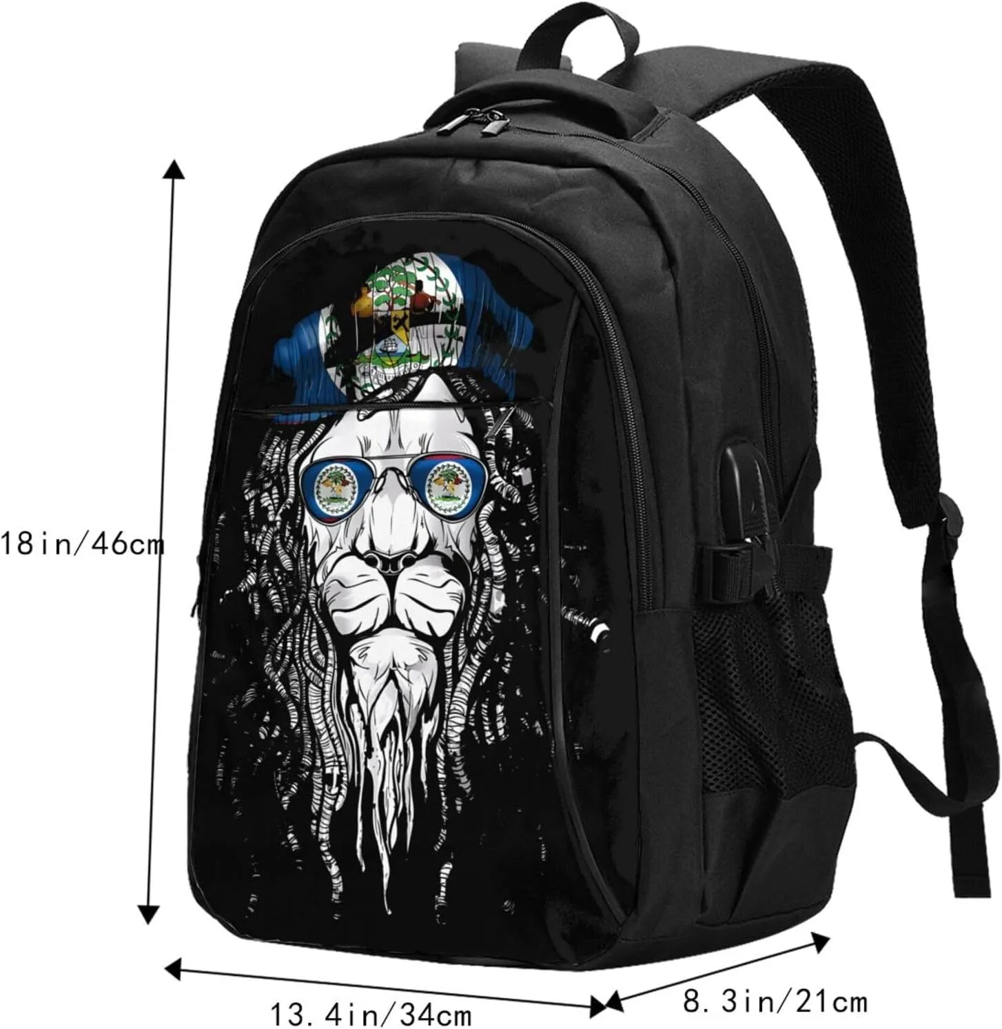 Belize Lion Flagl Travel Backpacks Casual Backpack Large Capacity Laptop Rucksack Luggage Daypacks with USB Charging Port Multi-Pockets Bags for Hiking