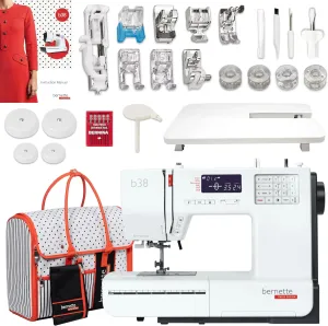 Bernette B38 Computerized Sewing Machine with LCD Display | 394 Stitch Patterns, Auto Needle Threader, LED Light, Extension Table | Includes Presser Feet, Bobbins, Needles, Carrying Bag & More
