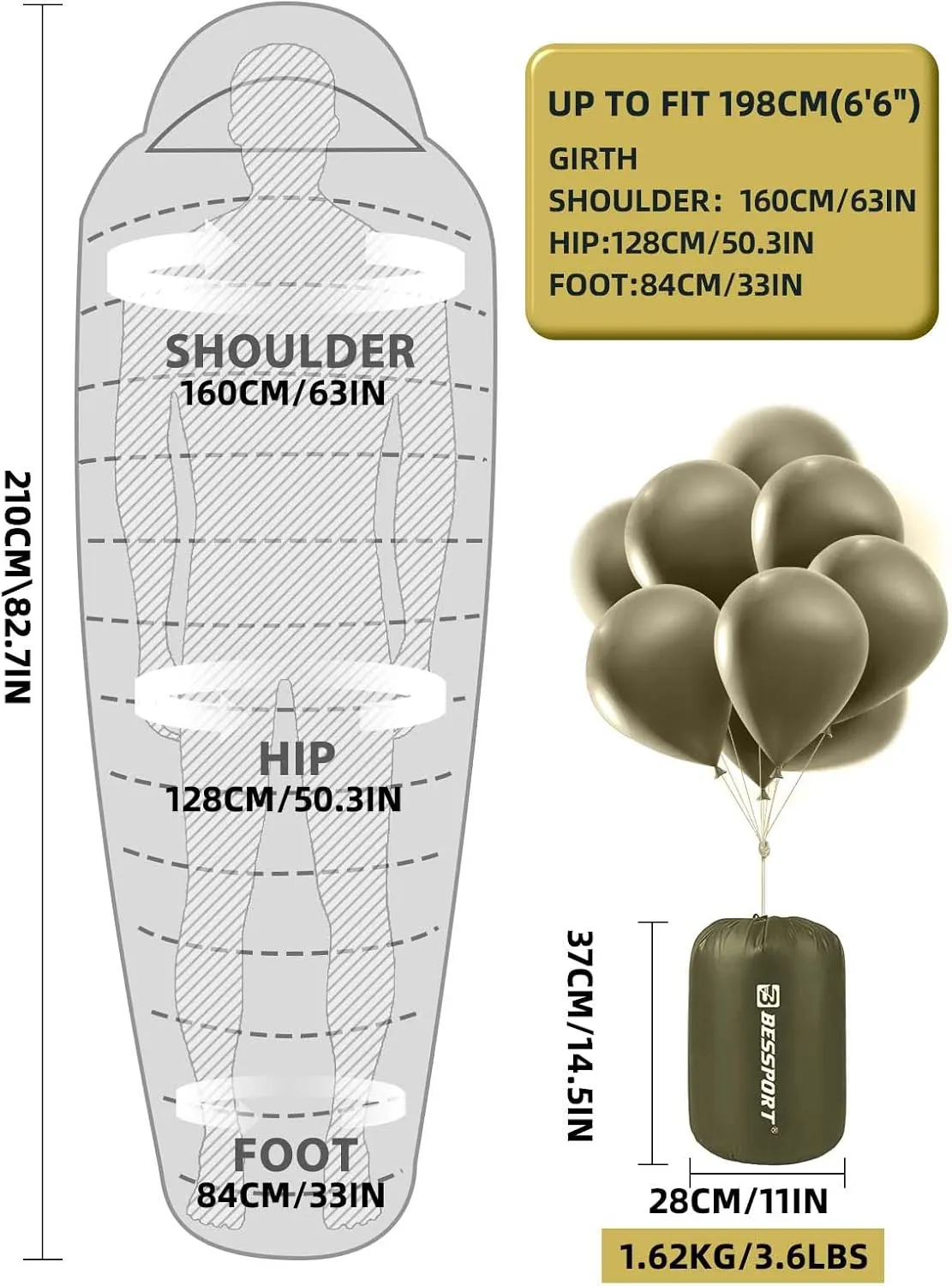 Bessport Mummy Sleeping Bag | 15-45 ℉ Extreme 3-4 Season Sleeping Bag for Adults Cold Weather– Warm and Washable, for Hiking Traveling & Outdoor Activities