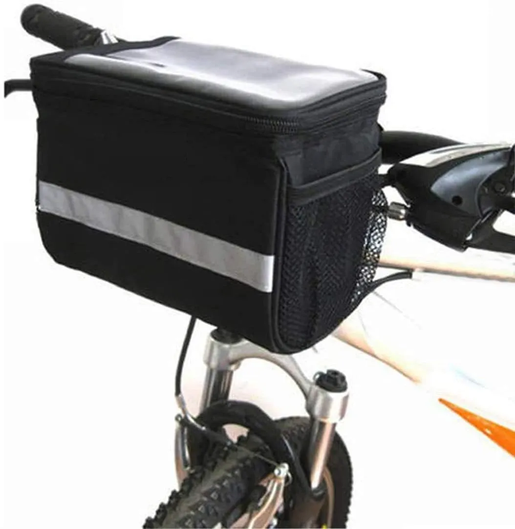 Bicycle Basket, MOOZO 3.5L Bike Handlebar Bag Cycling Basket Front Frame Tube Bag Pannier with Touchscreen Operation Transparent PVC Pouch & Silver Grey Reflective Stripe for Mountain MTB Road Bike