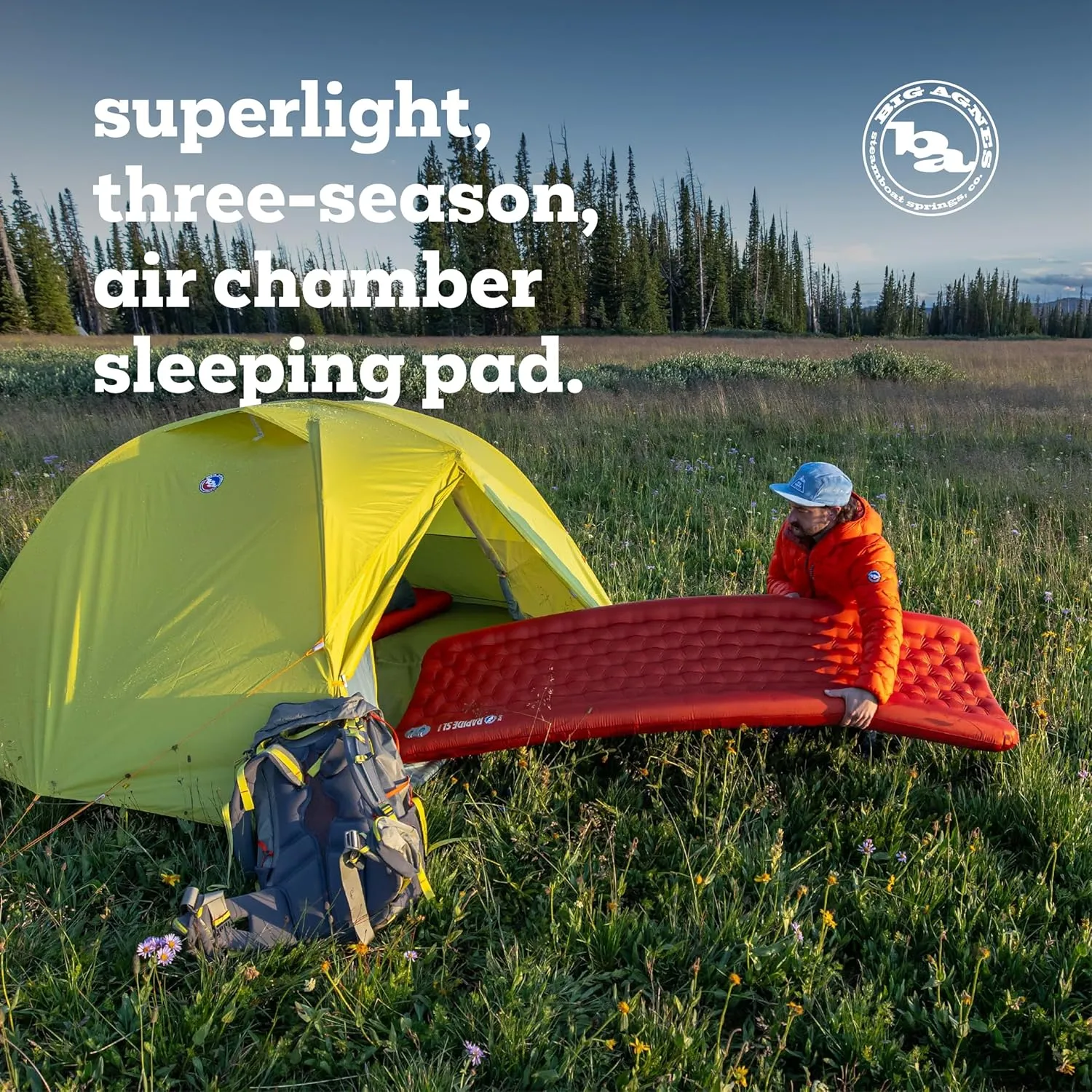 Big Agnes Rapide SL - Insulated Sleeping Pad, Ultralight, All Season Compact Backpacking and Hiking, Pumphouse Sack Included, Orange, 20x66 Petite