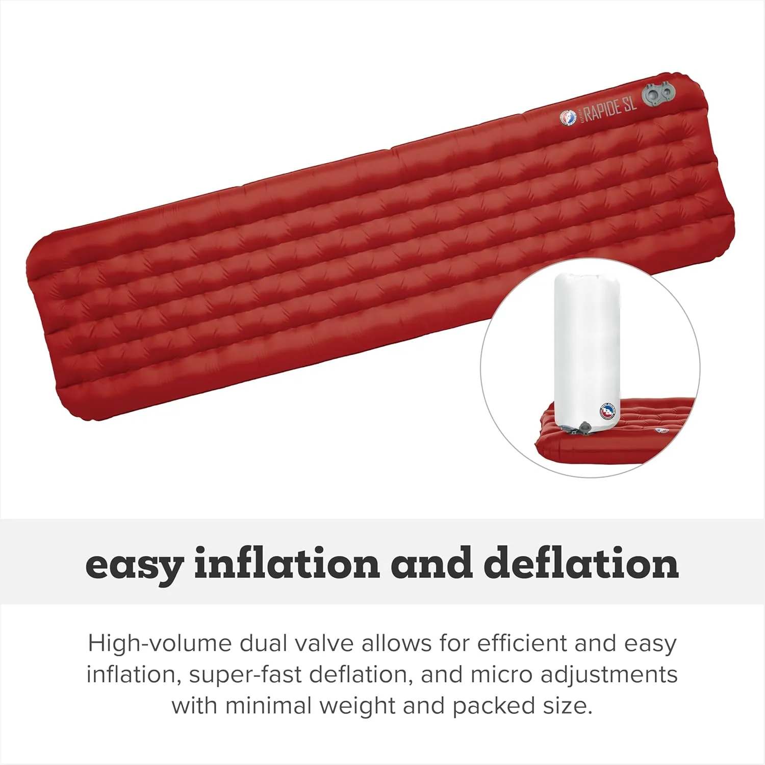 Big Agnes Rapide SL - Insulated Sleeping Pad, Ultralight, All Season Compact Backpacking and Hiking, Pumphouse Sack Included, Orange, 20x66 Petite