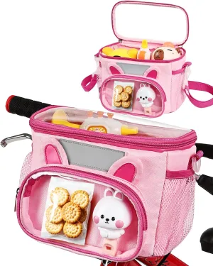 Bike Basket Front Handlebar Kids, Girls Bike Basket Bag with Shoulder Strap, Front Basket for Bikes Fit Most of Bike, Tricycle, Scooter Bag for Girls Outdoor Biking, Cycling