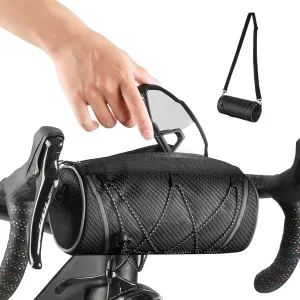 Bike Handlebar Bag, 2L Bicycle Handle Bar Roll Bag Front Frame Pannier Bag Multifunctional Handlebar Storage Pouch with Shoulder Strap for Outdoor Cycling