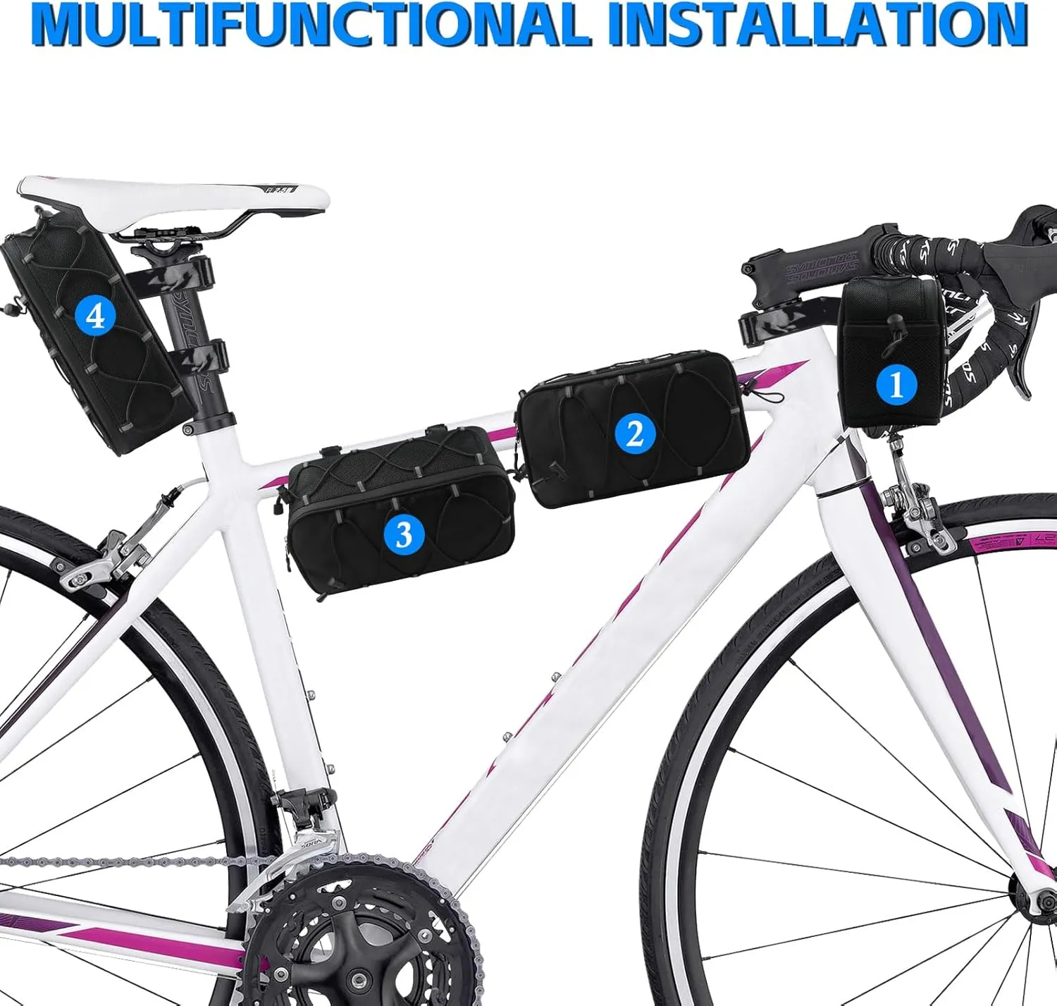 Bike Handlebar Bag, 4.3L Reflective Front Frame Roll Pouch, Mild Waterproof and Hardening of the Shell, Road Mountain Bicycle Professional Travel Accessories, Installable Cycling Seat Storage Bags