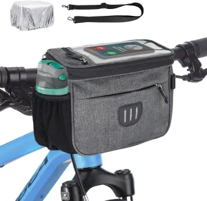 Bike Handlebar Bag, 6.8" Bike Phone Holder, Water-resistant Bike Basket, Bicycle Front Storage Bag, Bike Frame Bag for MTB Racing Road Bike, with Shoulder Strap and Rain Cover
