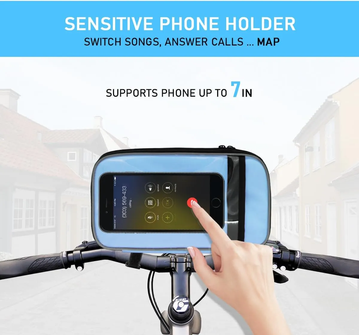 Bike Handlebar Bag, 7" Bike Phone Holder, Water-resistant Bike Basket, Bicycle Front Storage Bag, Bike Frame Bag for MTB Racing Road Bike, with Shoulder Strap and Rain Cover