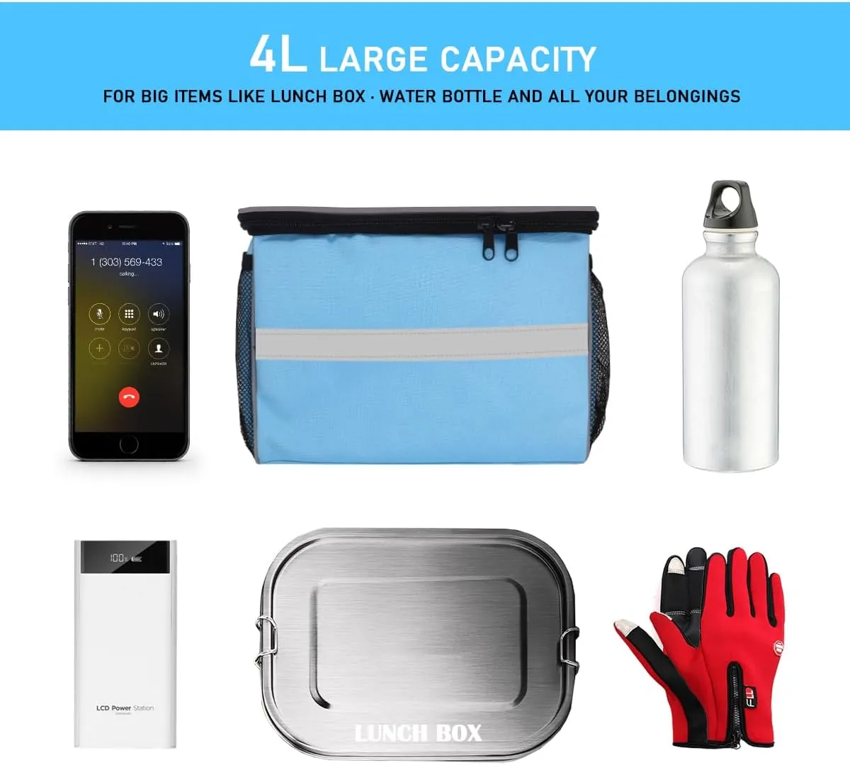 Bike Handlebar Bag, 7" Bike Phone Holder, Water-resistant Bike Basket, Bicycle Front Storage Bag, Bike Frame Bag for MTB Racing Road Bike, with Shoulder Strap and Rain Cover