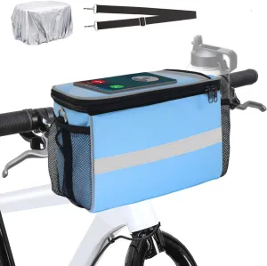 Bike Handlebar Bag, 7" Bike Phone Holder, Water-resistant Bike Basket, Bicycle Front Storage Bag, Bike Frame Bag for MTB Racing Road Bike, with Shoulder Strap and Rain Cover
