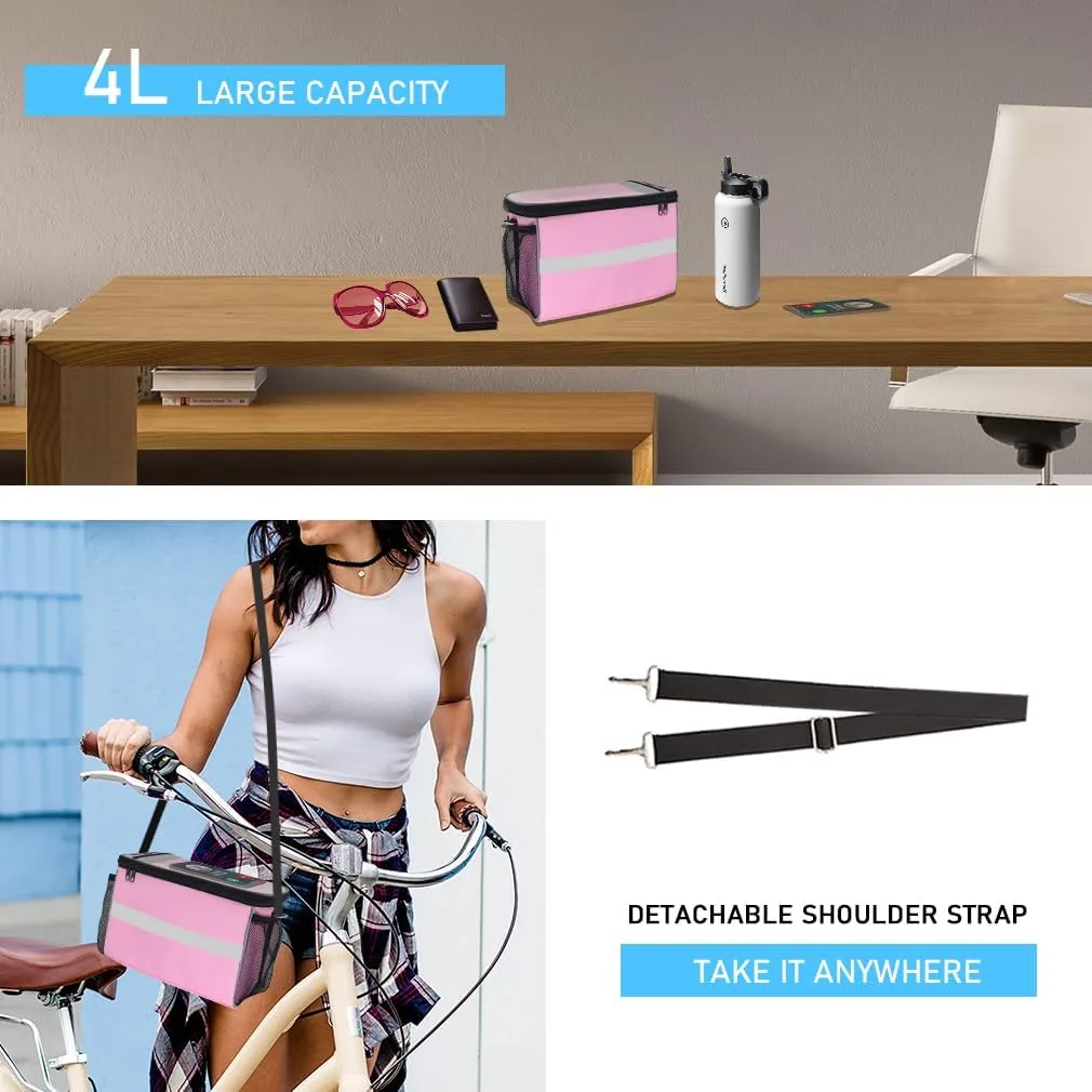 Bike Handlebar Bag, 7" Phone Holder, Water-Resistant Bike Basket, Front Storage Bag with Shoulder Strap and Rain Cover
