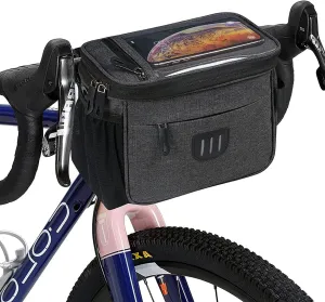 Bike Handlebar Bag Bicycle Front Bag Shoulder Bag Storage Bag with Shoulder Strap for Road Mountain Bike Cycling Travel -Grey