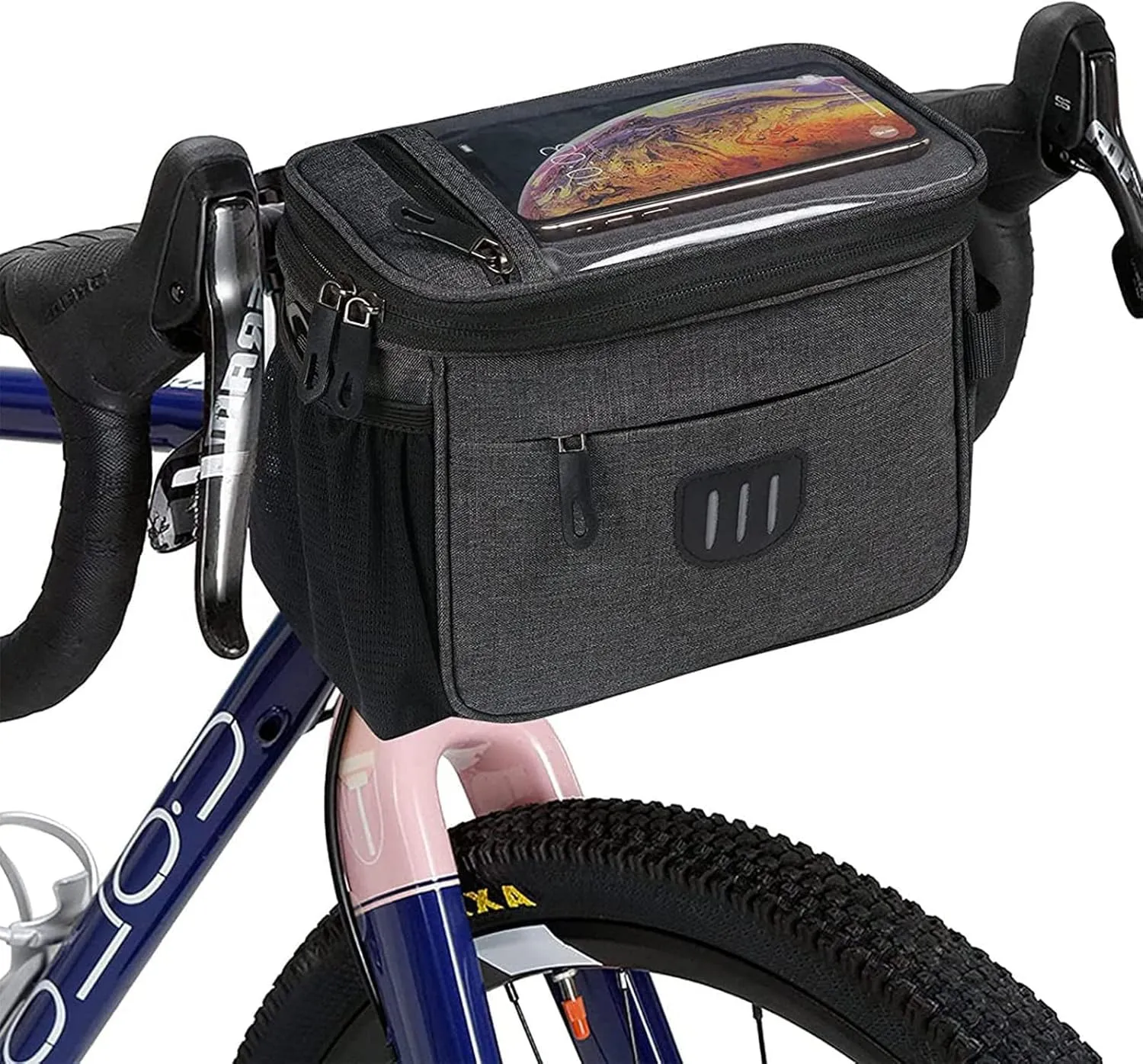 Bike Handlebar Bag Bicycle Front Bag Shoulder Bag Storage Bag with Shoulder Strap for Road Mountain Bike Cycling Travel -Grey