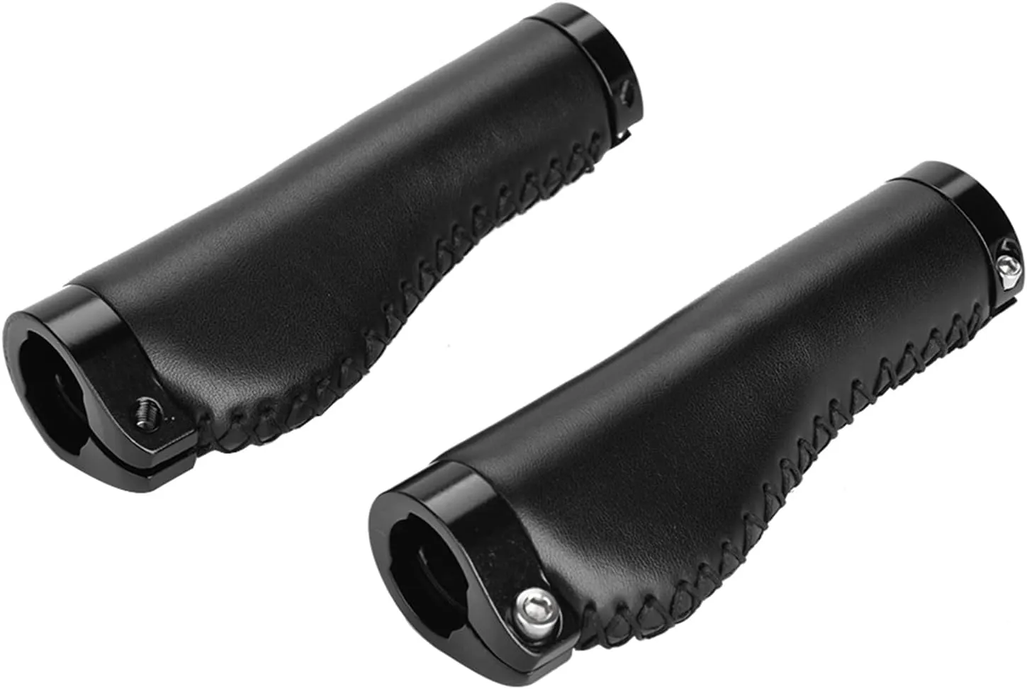 Bike Handlebar Grips, 1 Pair PU Leather Cycling Lockable Handle Grips Bike Grips Groove Grip Design for Mountain Bike, Folding Bike