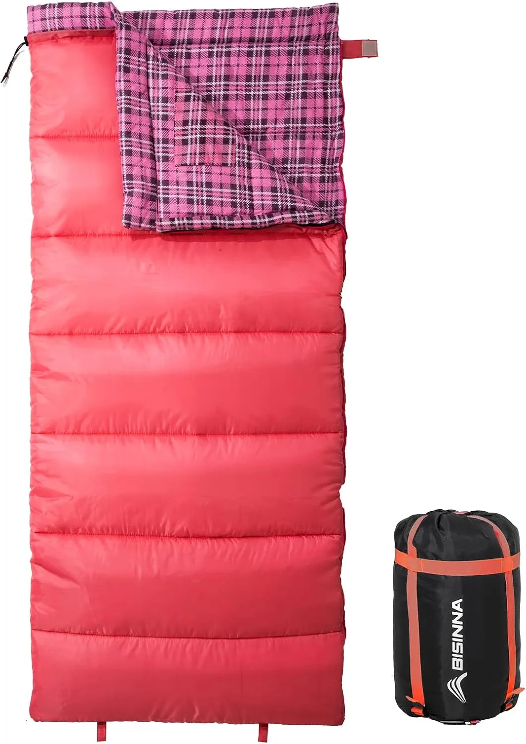 BISINNA Cotton Flannel Sleeping Bag for Adults Camping Sleeping Bag 3 Season Envelope Slepings with 2.2/3.3lbs Filling for Hiking Backpacking