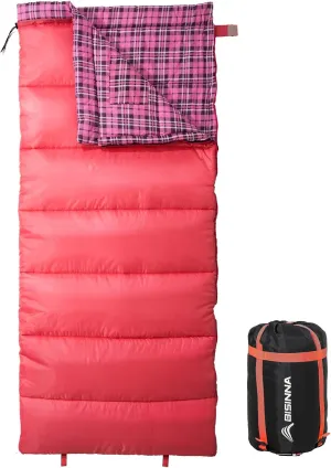 BISINNA Cotton Flannel Sleeping Bag for Adults Camping Sleeping Bag 3 Season Envelope Slepings with 2.2/3.3lbs Filling for Hiking Backpacking