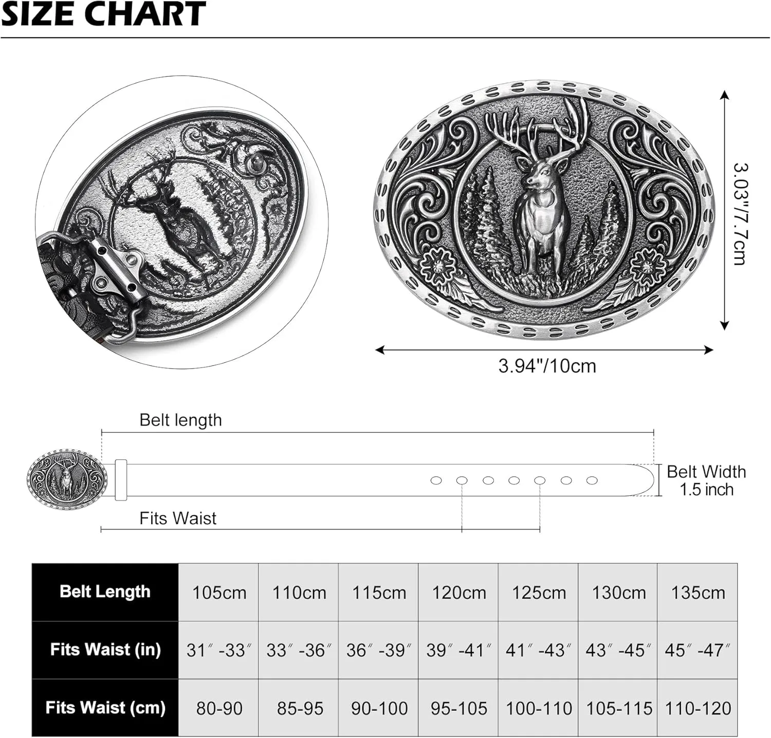 BISON DENIM Men's Western cowboy belt Classic Double embossed leather belts with Printed Engraved Buckle
